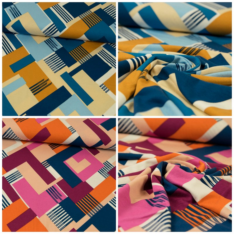 Viskosejersey Grafische Muster Sommerstoffe Damenstoffe Modestoffe grafisch bunt