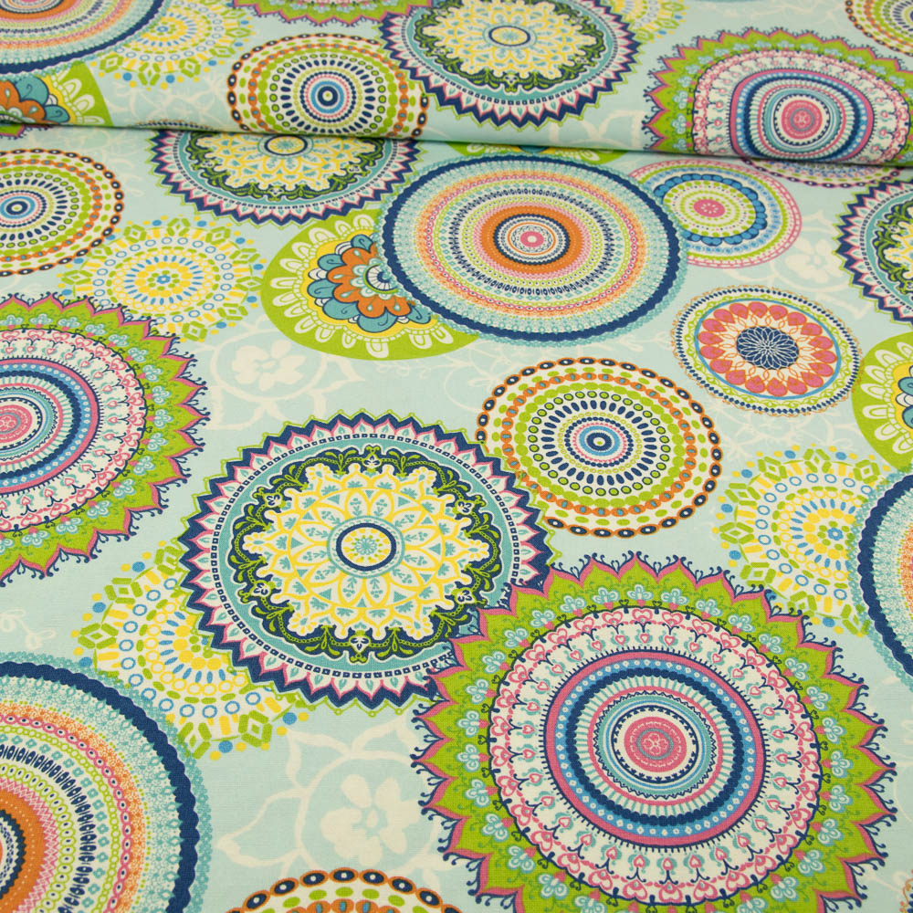 Preis=0,5m Dekostoff Mandala natur bunt Canvas Dekoration Kissen Vorhänge